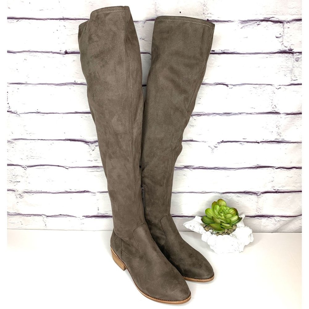 Gianni Bini Women's Gray Suede Leather Over the Knee Boots Size 8
